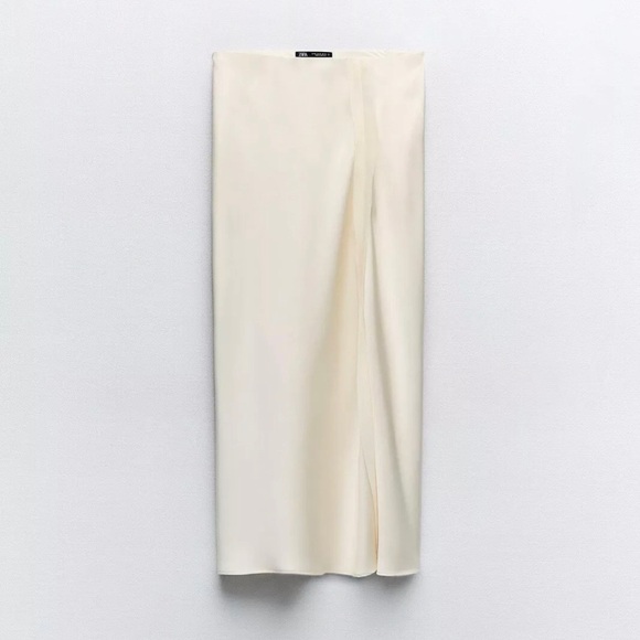 NWT Zara SET Cream Ecru Mixed Organza Satin Effect Blouse Skirt L XL - Picture 5 of 16